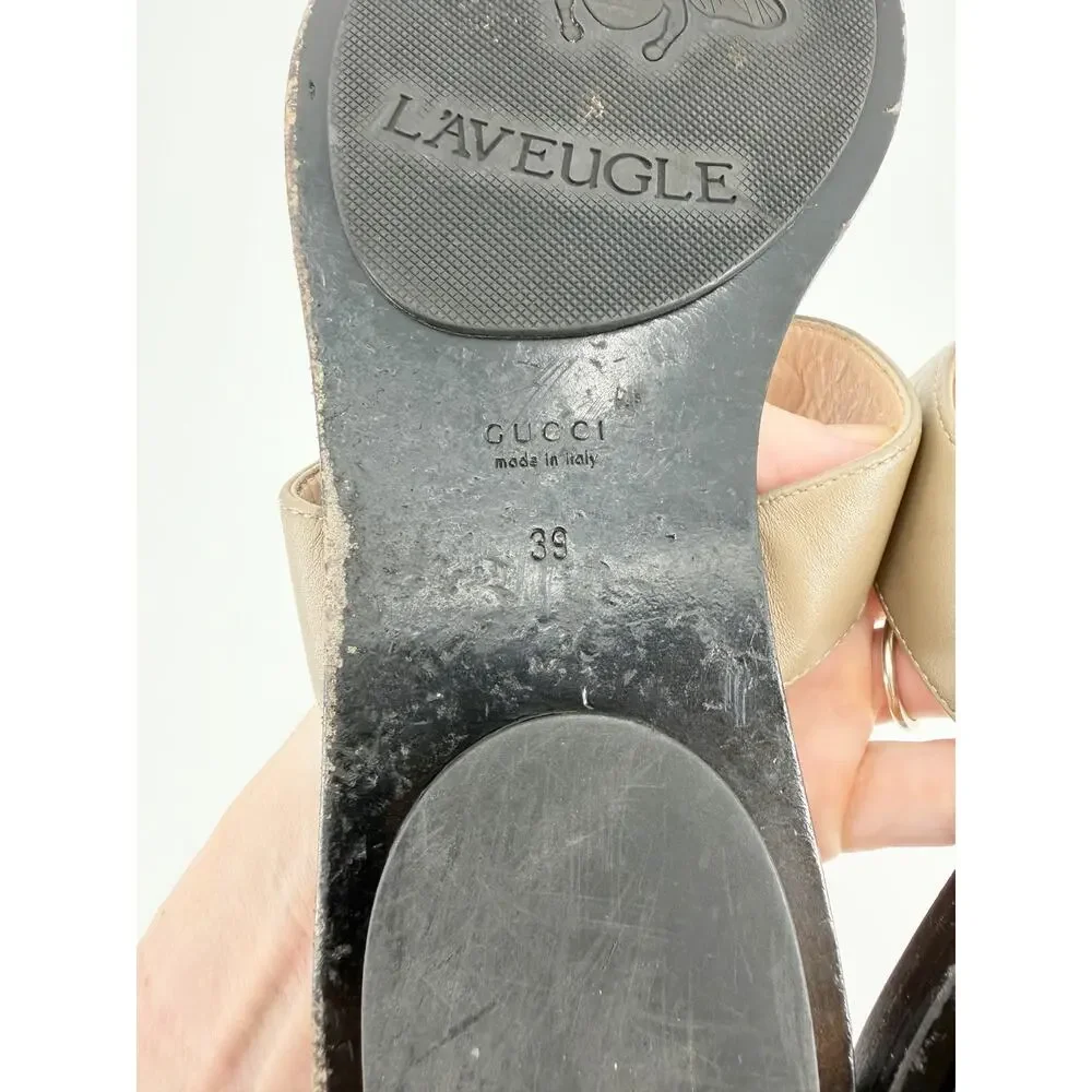 Gucci Marmont Black Leather Double G Logo Thong Sandals Flat Size 39 EU 9